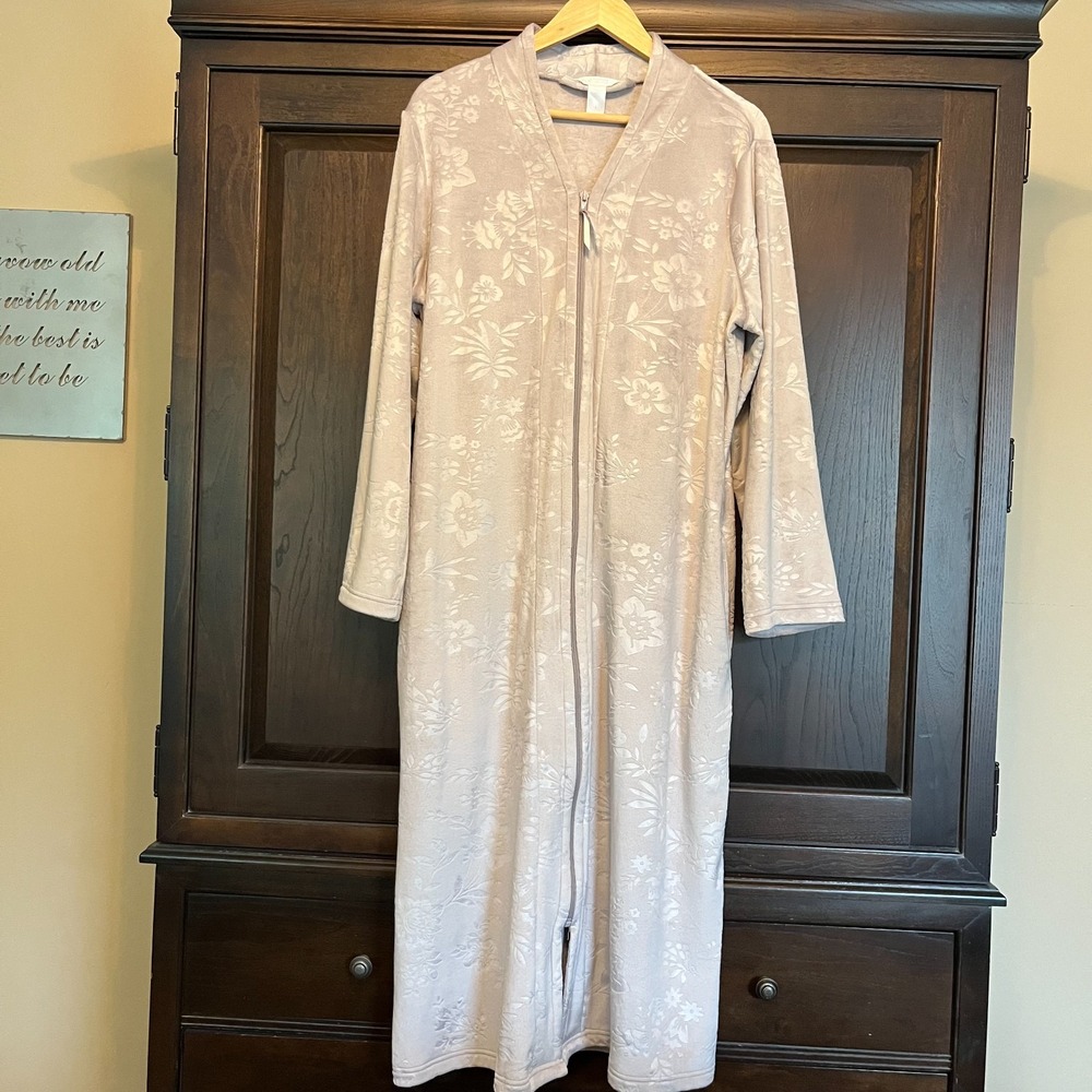 Adonna Super Soft Full Zip Velour Robe Lilac Purple Womens Size L Comfy Cozy